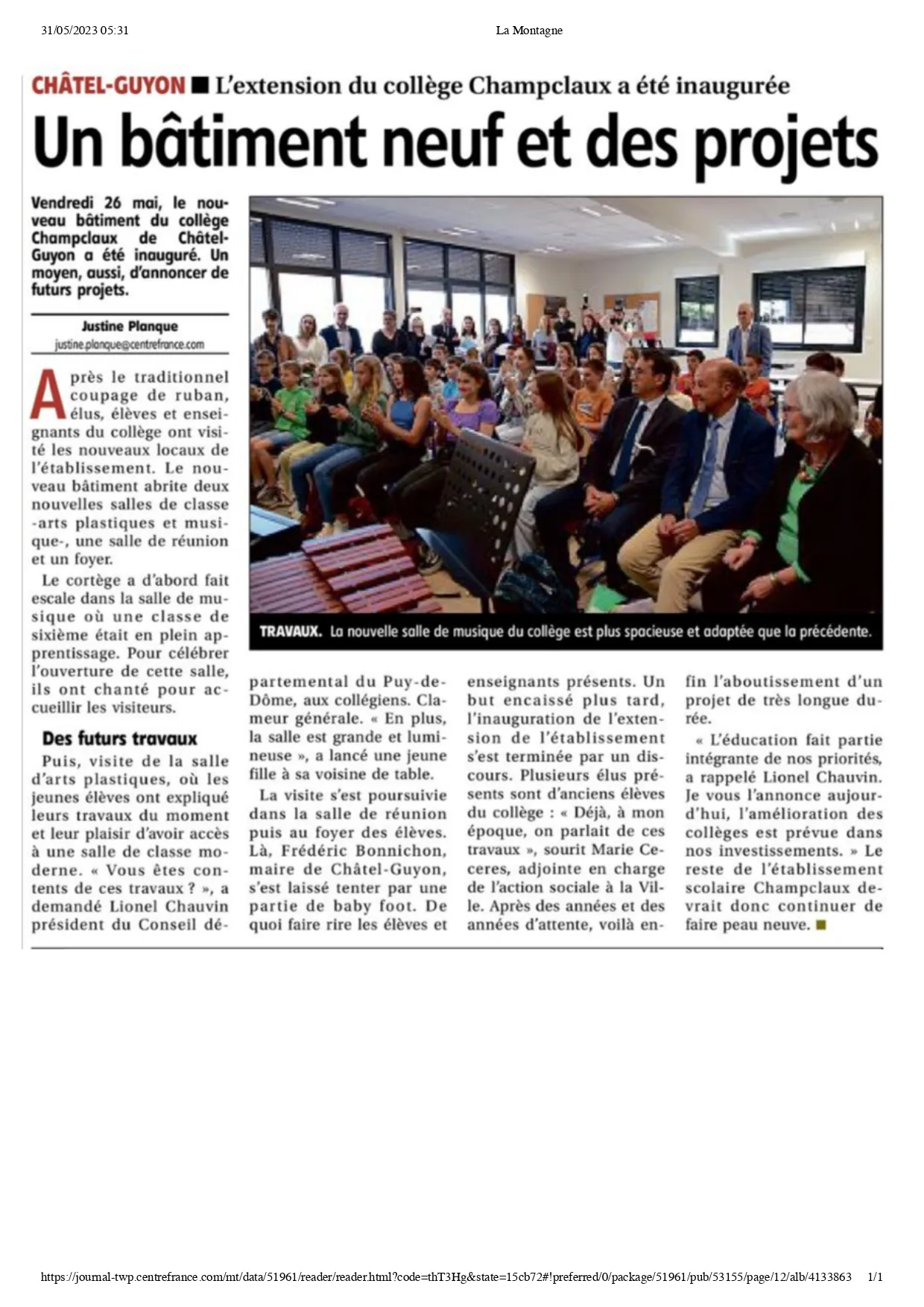 Inauguration du Collège Châtel — La Montagne